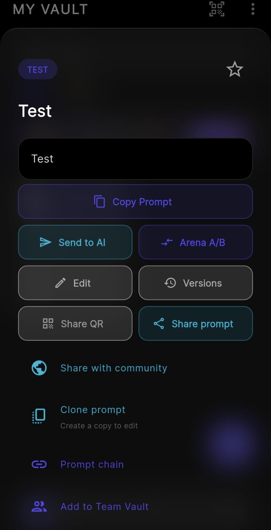Prompt Secure app — prompt actions